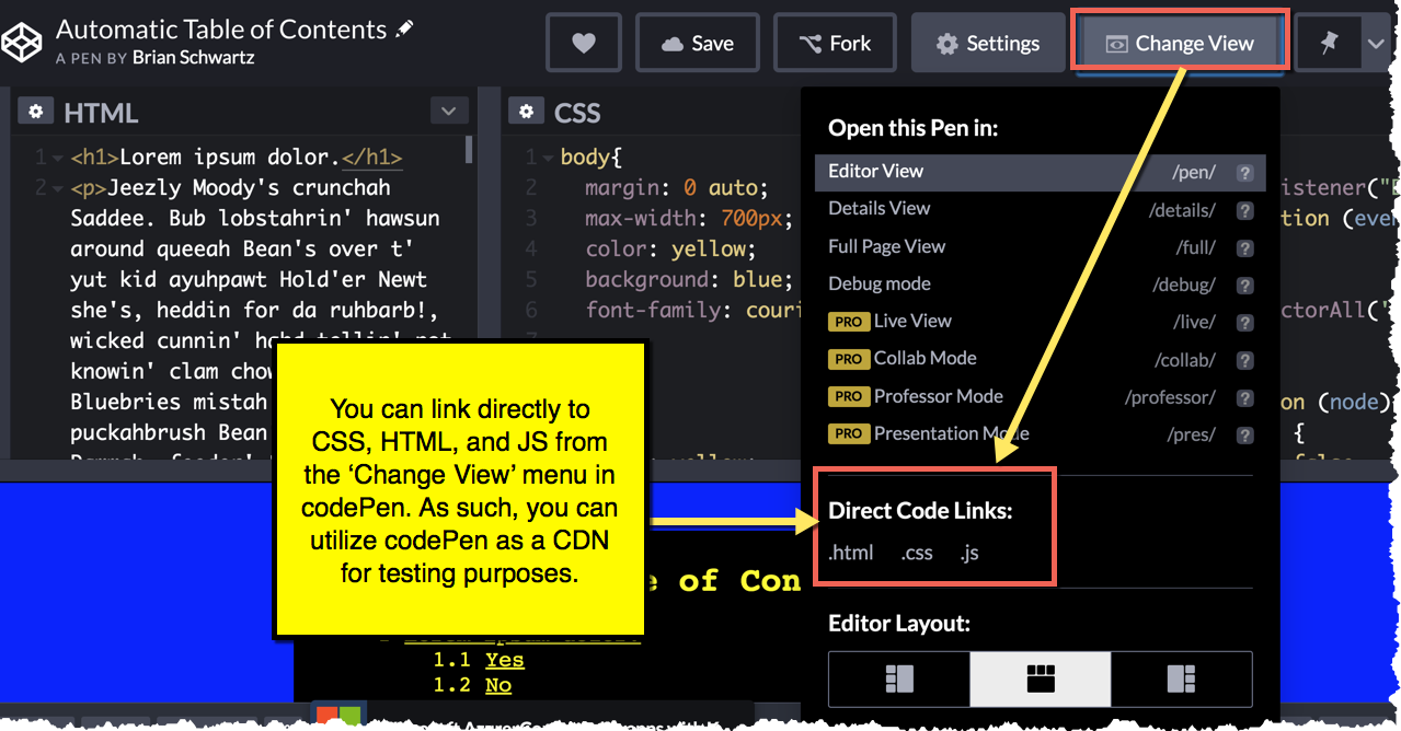 How to link directly to a JS file in Codepen